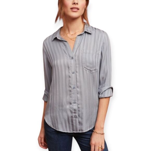 Anthropologie Cloth & Stone Blue Striped Button Down Long Sleeve Top - Picture 12 of 12
